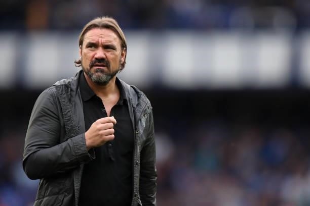 Daniel Farke the head coach / manager of Norwich City during the Premier League match between Everton and Norwich City at Goodison Park on September...