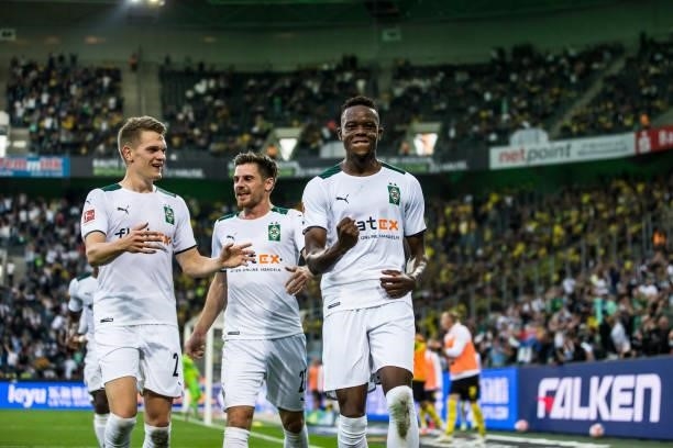 Denis Zakaria of Borussia Moenchengladbach celebrates his goal during the Bundesliga match between Borussia Moenchengladbach and Borussia Dortmund at...