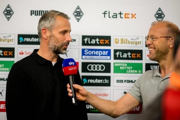 Head coach Marco Rose during an interview after the Bundesliga match between Borussia Mönchengladbach and Borussia Dortmund at Borussia-Park on...