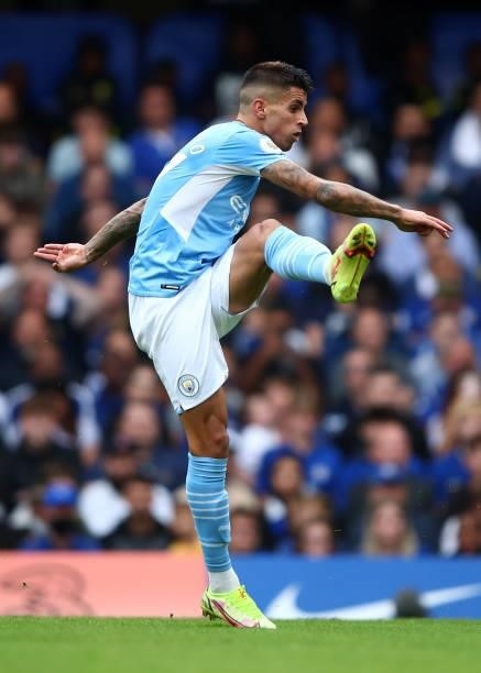 Joao Cancelo of Manchester City during the Premier League match between Chelsea and Manchester City at Stamford Bridge on September 25, 2021 in...