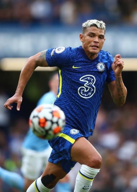 Thiago Silva of Chelsea during the Premier League match between Chelsea and Manchester City at Stamford Bridge on September 25, 2021 in London,...