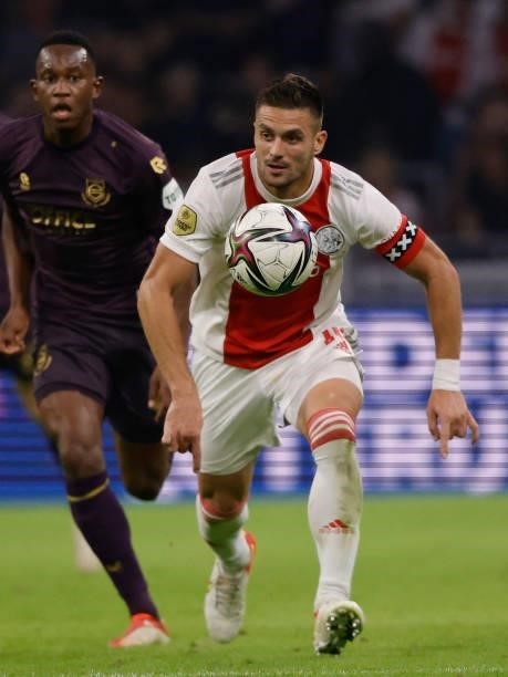 Dusan Tadic of Ajax during the Dutch Eredivisie match between Ajax v FC Groningen at the Johan Cruijff Arena on September 25, 2021 in Amsterdam...