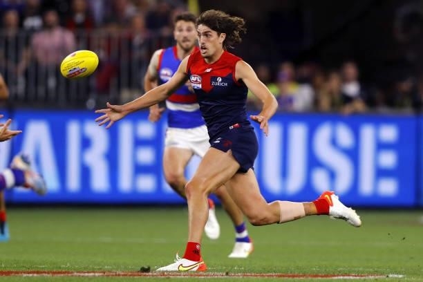 Luke Jackson of the Demons in action during the 2021 Toyota AFL Grand Final match between the Melbourne Demons and the Western Bulldogs at Optus...