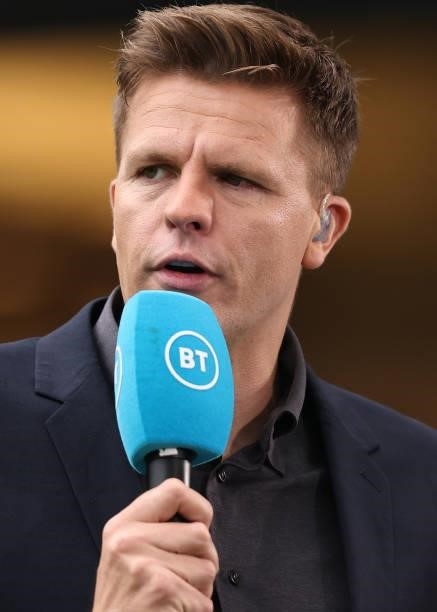 Sport presenter Jake Humphrey during the Premier League match between Chelsea and Manchester City at Stamford Bridge on September 25, 2021 in London,...