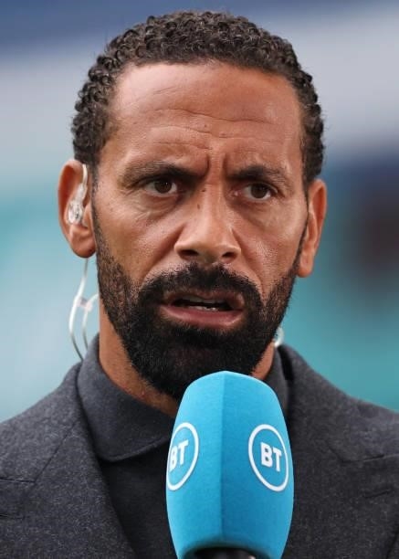 Sport pundit Rio Ferdinand during the Premier League match between Chelsea and Manchester City at Stamford Bridge on September 25, 2021 in London,...