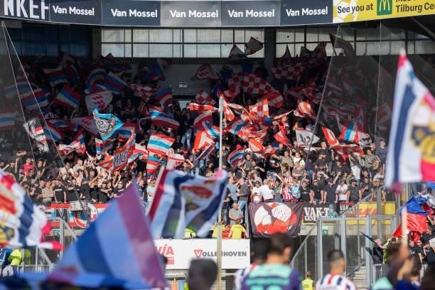 Supporters of PSV during the Dutch Eredivisie match between Willem II v PSV at the Koning Willem II Stadium on September 25, 2021 in Tilburg...