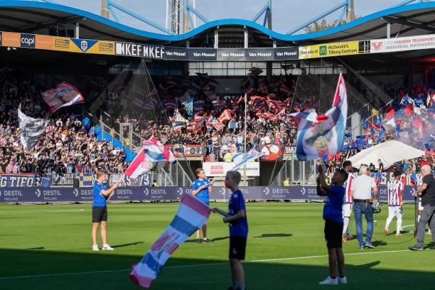 Supporters of PSV during the Dutch Eredivisie match between Willem II v PSV at the Koning Willem II Stadium on September 25, 2021 in Tilburg...