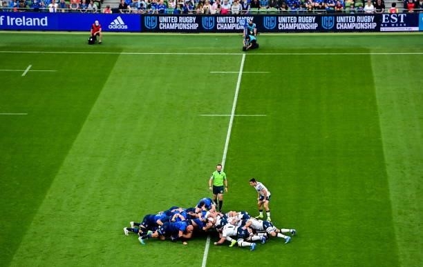 Dublin , Ireland - 25 September 2021; A general view of a scrum during the United Rugby Championship match between Leinster and Vodacom Bulls at...