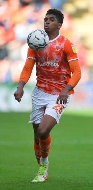 Blackpool's Tyreece John-Jules during the Sky Bet Championship match between Blackpool and Barnsley at Bloomfield Road on September 25, 2021 in...