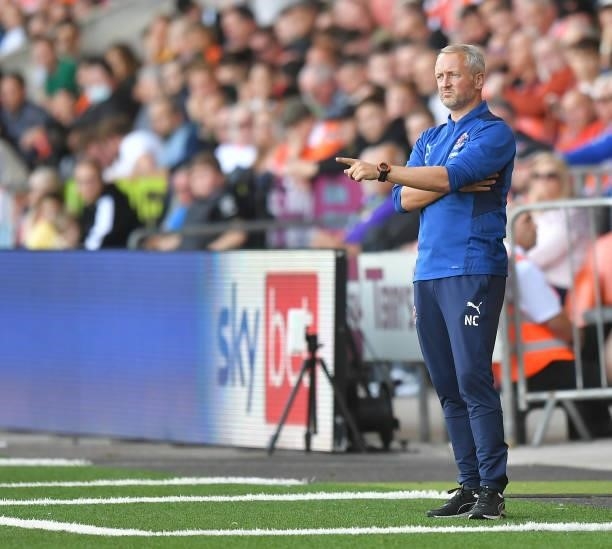Blackpool's Manager Neil Critchleyduring the Sky Bet Championship match between Blackpool and Barnsley at Bloomfield Road on September 25, 2021 in...