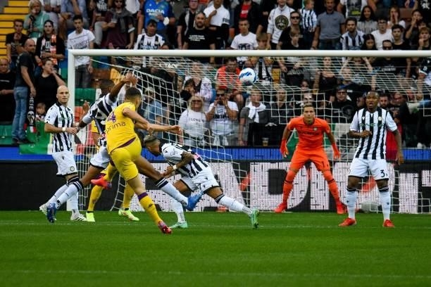 Nikola Milenkovic tries to score a goal during the Italian football Serie A match Udinese Calcio vs ACF Fiorentina on settembre 26, 2021 at the...