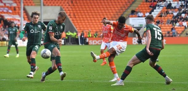 Blackpool's Tyreece John-Jules during the Sky Bet Championship match between Blackpool and Barnsley at Bloomfield Road on September 25, 2021 in...