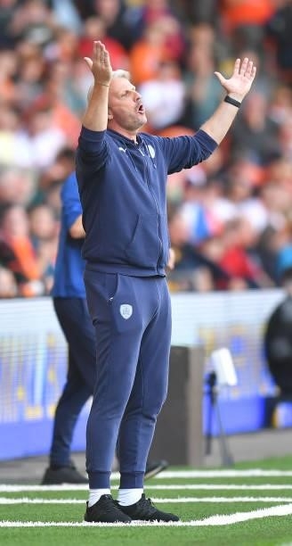 Barnsley's Manager Markus Schopp during the Sky Bet Championship match between Blackpool and Barnsley at Bloomfield Road on September 25, 2021 in...
