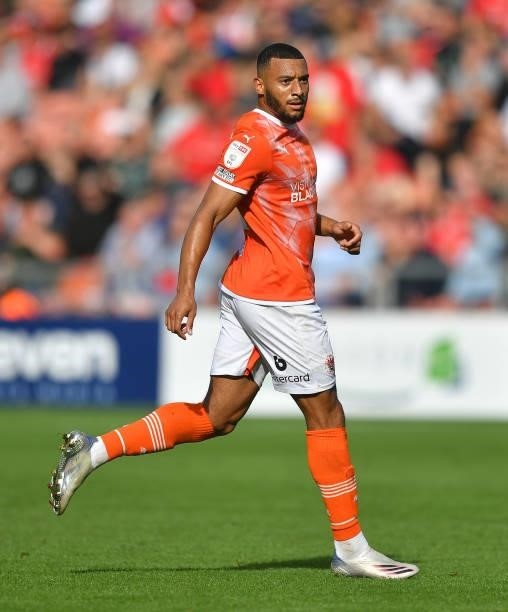 Blackpool's Keshi Anderson during the Sky Bet Championship match between Blackpool and Barnsley at Bloomfield Road on September 25, 2021 in...