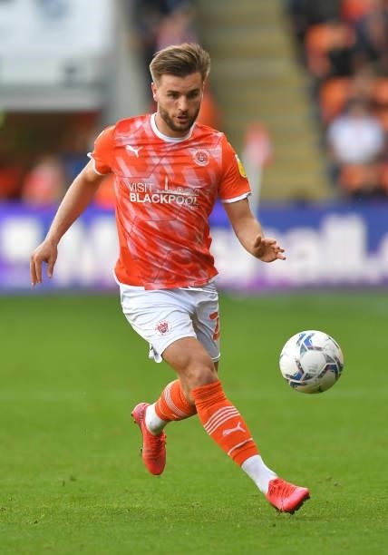 Blackpool's Luke Garbutt during the Sky Bet Championship match between Blackpool and Barnsley at Bloomfield Road on September 25, 2021 in Blackpool,...