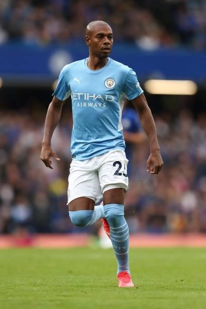Fernandinho of Manchester City during the Premier League match between Chelsea and Manchester City at Stamford Bridge on September 25, 2021 in...