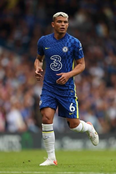Thiago Silva of Chelsea during the Premier League match between Chelsea and Manchester City at Stamford Bridge on September 25, 2021 in London,...