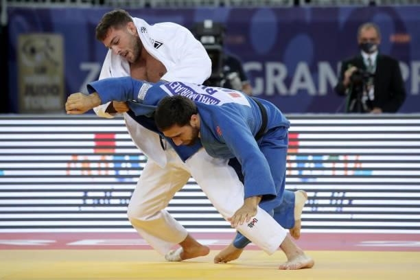 Jesper Smink of Netherlands and Khusen Khalmurzaev of Russia compete in the Men's -90kg bronze medal match during day 3 of the Judo Grand Prix Zagreb...
