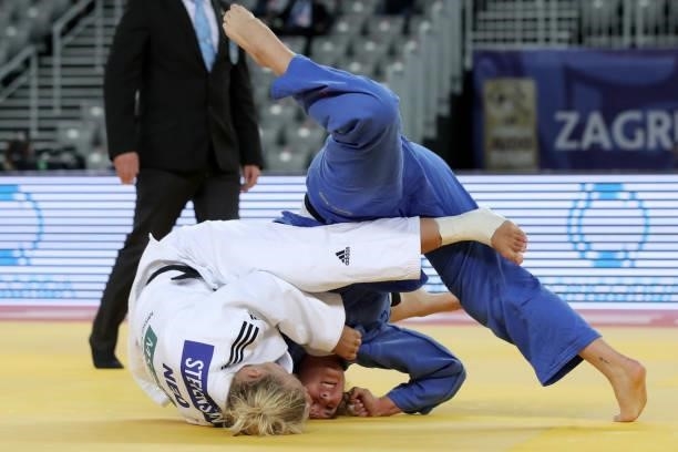 Karen Stevenson of Netherlands and Patricija Brolih of Slovenia compete in the Women's -78kg final match during day 3 of the Judo Grand Prix Zagreb...