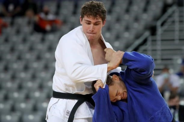Falk Petersilka of Germany and Simeon Catharina of Netherlands compete in the Men's -100kg bronze medal match during day 3 of the Judo Grand Prix...