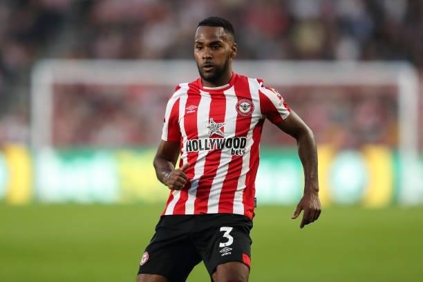 Rico Henry of Brentford during the Premier League match between Brentford and Liverpool at Brentford Community Stadium on September 25, 2021 in...