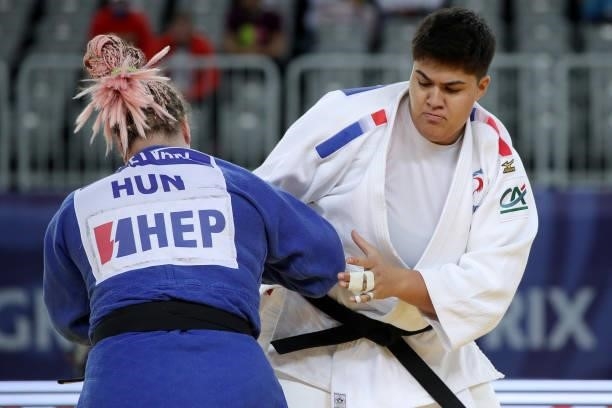 Julia Tolofua of France and Mercedesz Szigetvari of Hungary compete in the Women's +78kg final match during day 3 of the Judo Grand Prix Zagreb 2021...