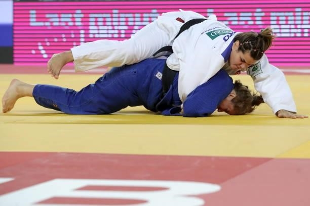 Tina Radic of Croatia and Renee Lucht of Germany compete in the Women's +78kg bronze medal match during day 3 of the Judo Grand Prix Zagreb 2021 at...