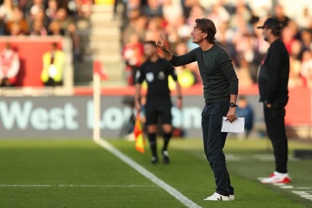 Thomas Frank the manager / head coach of Brentford during the Premier League match between Brentford and Liverpool at Brentford Community Stadium on...