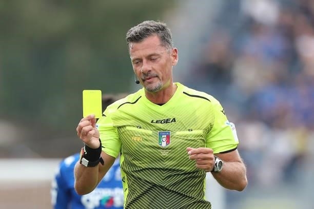 Piero Giacomelli referee during the Serie A match between Empoli FC and Bologna FC at Stadio Carlo Castellani on September 26, 2021 in Empoli, Italy.
