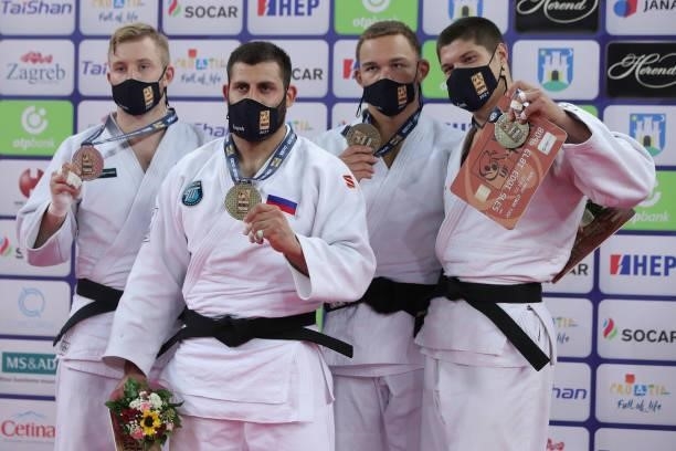 Silver medalist Dario Kurbjeweit Garcia of Germany, gold medalist Arman Adamian of Russia and bronze medalists Simeon Catharina of Netherlands and...