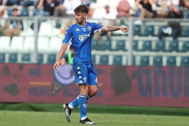 Mattia Viti of Empoli FC in action during the Serie A match between Empoli FC and Bologna FC at Stadio Carlo Castellani on September 26, 2021 in...