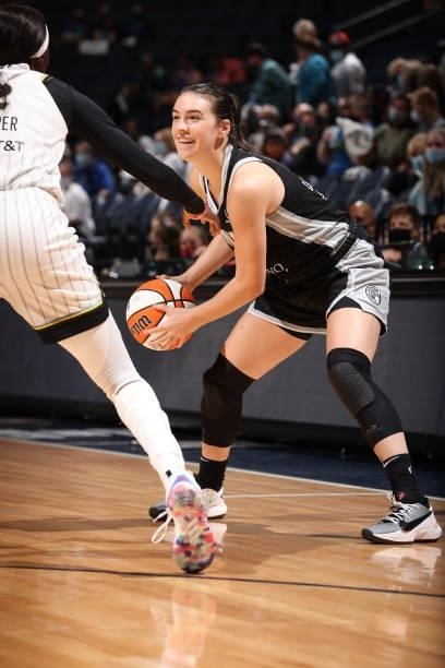 Bridget Carleton of the Minnesota Lynx handles the ball during the game against the Chicago Sky during the 2021 WNBA Playoffs on September 26, 2021...