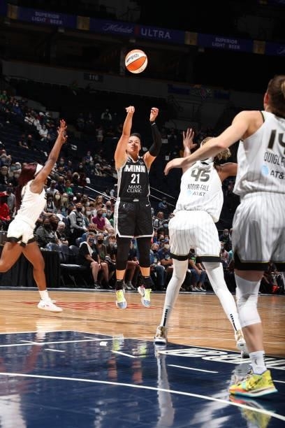 Kayla McBride of the Minnesota Lynx shoots the ball against the Chicago Sky during the 2021 WNBA Playoffs on September 26, 2021 at Target Center in...