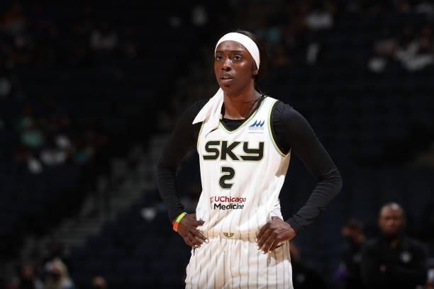 Kahleah Copper of the Chicago Sky looks on during the game against the Minnesota Lynx during the 2021 WNBA Playoffs on September 26, 2021 at Target...