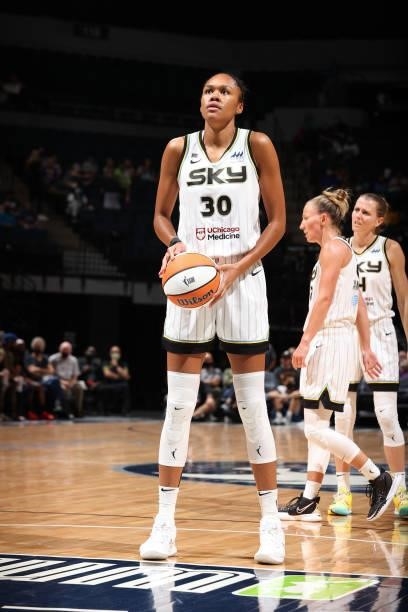 Azura Stevens of the Chicago Sky shoots a free throw against the Minnesota Lynx during the 2021 WNBA Playoffs on September 26, 2021 at Target Center...