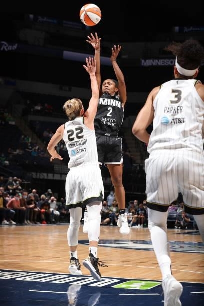 Crystal Dangerfield of the Minnesota Lynx shoots the ball during the game against the Chicago Sky during the 2021 WNBA Playoffs on September 26, 2021...