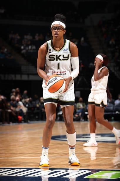 Diamond DeShields of the Chicago Sky shoots a free throw against the Minnesota Lynx during the 2021 WNBA Playoffs on September 26, 2021 at Target...