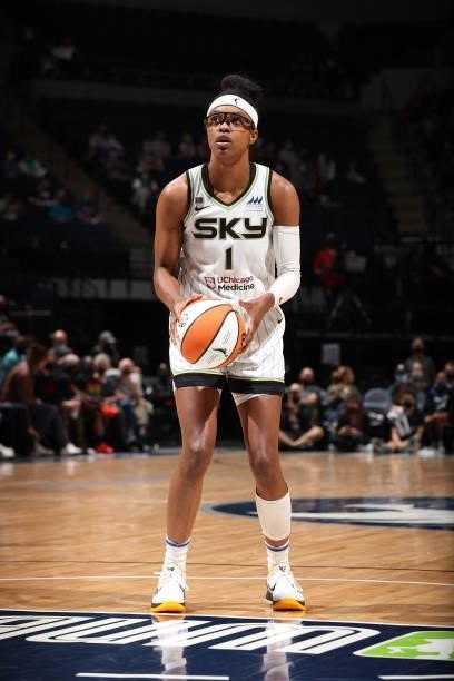 Diamond DeShields of the Chicago Sky shoots a free throw against the Minnesota Lynx during the 2021 WNBA Playoffs on September 26, 2021 at Target...