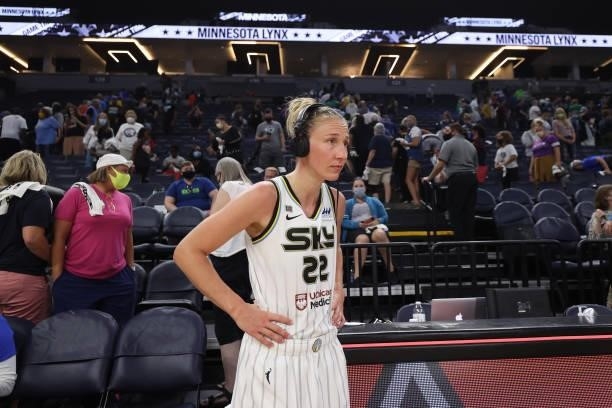 Courtney Vandersloot of the Chicago Sky is interviewed after the game against the Minnesota Lynx during the 2021 WNBA Playoffs on September 26, 2021...