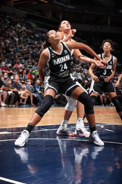 Napheesa Collier of the Minnesota Lynx looks up during the game against the Chicago Sky during the 2021 WNBA Playoffs on September 26, 2021 at Target...