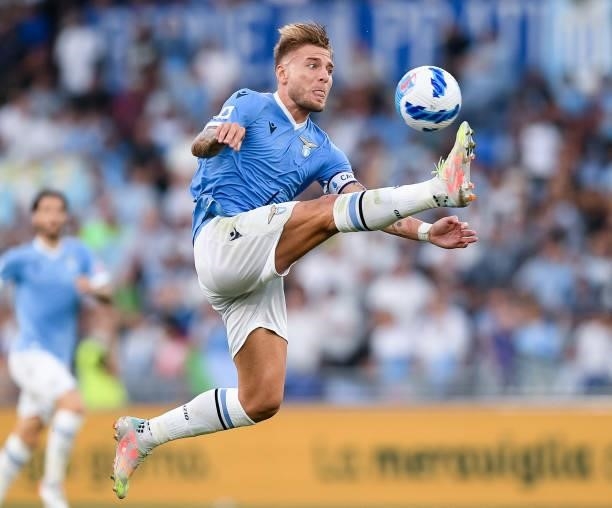 Ciro Immobile of SS Lazio controls the ball during the Serie A match between SS Lazio and AS Roma at Stadio Olimpico, Rome, Italy on 26 September...