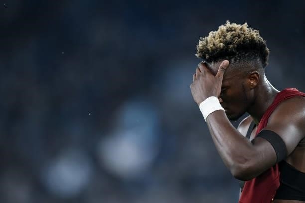 Tammy Abraham of AS Roma looks dejected at the end of the Serie A match between SS Lazio and AS Roma at Stadio Olimpico, Rome, Italy on 26 September...