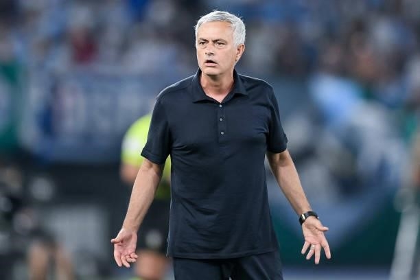 Jose Mourinho manager of AS Roma looks dejected during the Serie A match between SS Lazio and AS Roma at Stadio Olimpico, Rome, Italy on 26 September...