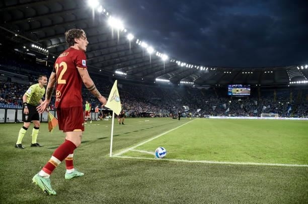 Nicolo' Zaniolo of AS Roma during the Serie A match between SS Lazio and AS Roma at Stadio Olimpico, Rome, Italy on 26 September 2021.
