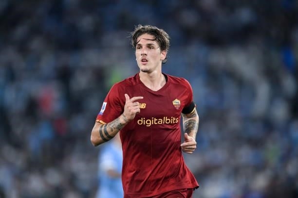 Nicolo' Zaniolo of AS Roma looks on during the Serie A match between SS Lazio and AS Roma at Stadio Olimpico, Rome, Italy on 26 September 2021.
