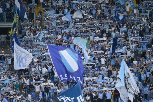 Supporters of SS Lazio on the stands during the Serie A match between SS Lazio and AS Roma at Stadio Olimpico, Rome, Italy on 26 September 2021.