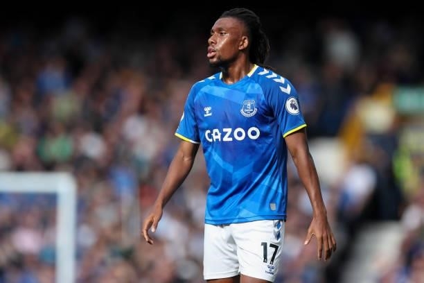 Alex Iwobi of Everton during the Premier League match between Everton and Norwich City at Goodison Park on September 25, 2021 in Liverpool, England.