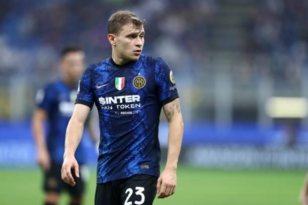 Nicolo Barella of FC Internazionale looks on during the Serie A match between FC Internazionale and Atalanta BC at Stadio Giuseppe Meazza on...
