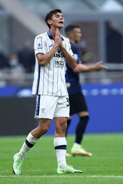Matteo Pessina of Atalanta BC looks dejected during the Serie A match between FC Internazionale and Atalanta BC at Stadio Giuseppe Meazza on...