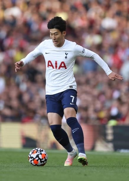 Son Heung-min of Tottenham Hotspur during the Premier League match between Arsenal and Tottenham Hotspur at Emirates Stadium on September 26, 2021 in...